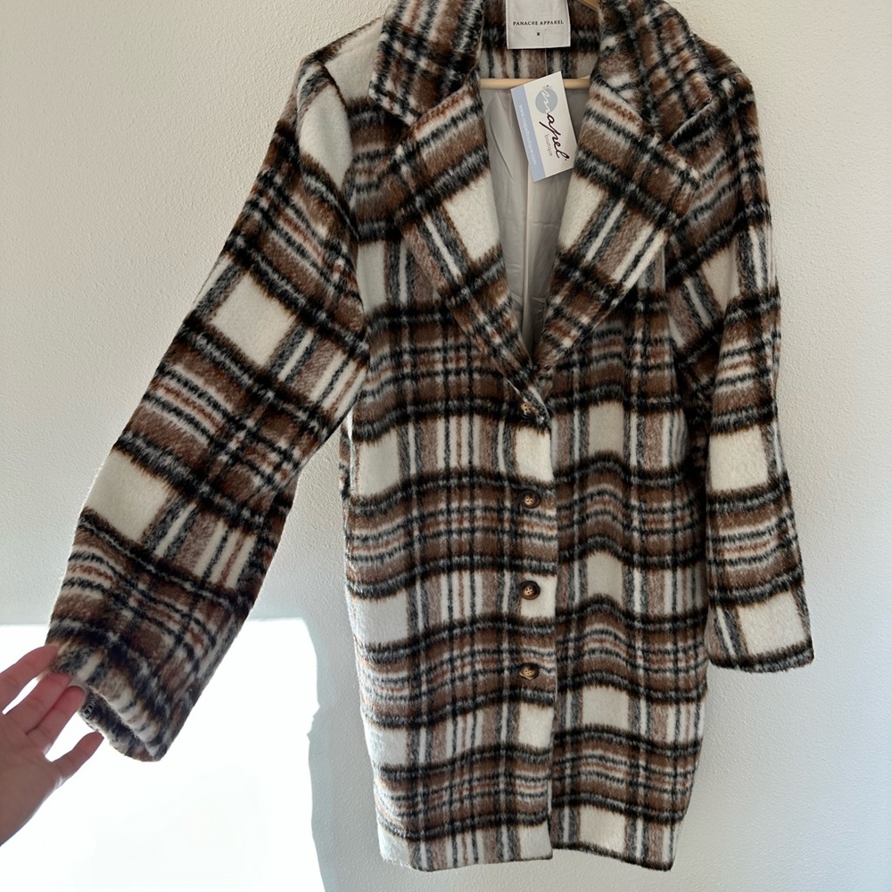 New with tags Panache Apparel long plaid pea coat
